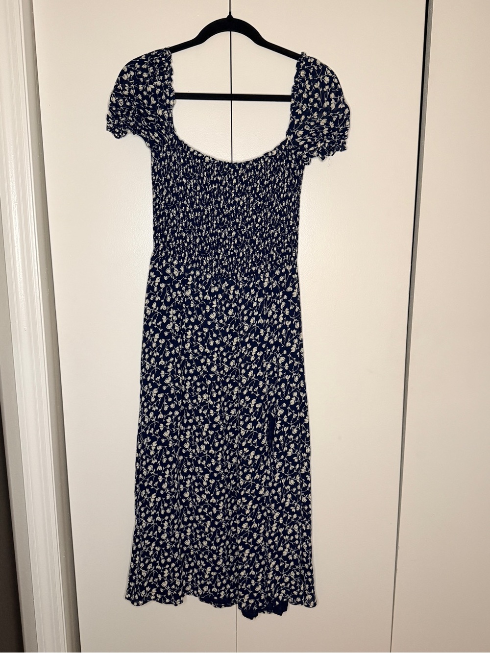 Reformation Navy and White Floral Smocked Midi Dress - Picture 2 of 7